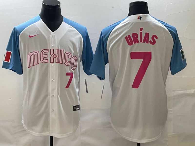 Men 2023 World Cub Mexico #7 Urias White blue Nike MLB Jersey19